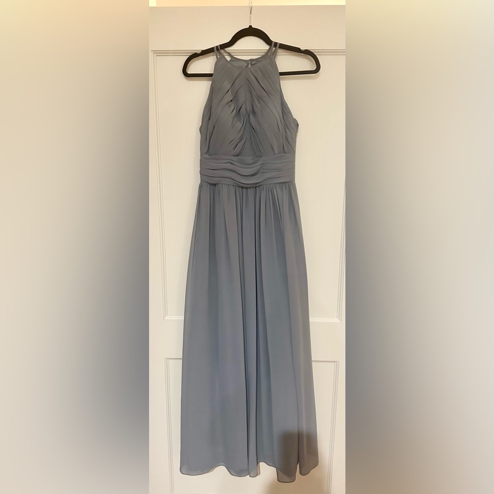 Bill Levkoff Dusty Blue Maxi Dress (Bridesmaids Dress)
